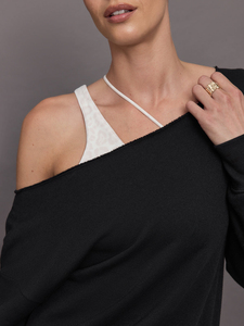 Women's Black Asymmetric <b>Off</b> <b>Shoulder</b> Oversized <b>Sweatshirt</b> Full Sleeve Knitted Solid Color Casual Pullover Autumn Wear - Product Image 5