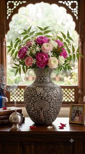Jarrón de Flores con Tallado Fino de Árbol - Product Image 3