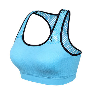 Women's <b>Blue</b> Yoga Sports <b>Bra</b> Racerback Scoop Neck Mesh Breathable Medium Support Seamless Design - Product Image 3