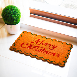 Paillasson en fibre de coco imprimé Coco Festiva avec support en PVC, tapis d'entrée de Noël, bord festonné, design personnalisé, fibre naturelle - Product Image 1