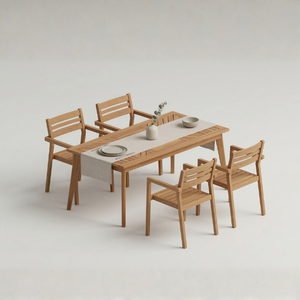 Modern Solid Teak Outdoor <b>Dining</b> Set for Hotel & Villa Use Rectangular Table & <b>4</b> Armchairs with Durable Slat Design - Product Image 3