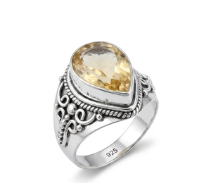 925 Sterling Silver <b>Citrine</b> Statement <b>Ring</b> Vintage Victorian Filigree Cocktail <b>Ring</b> November Birthstone Jewelry Gift for Women - Product Image 5