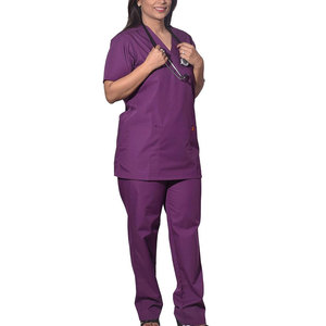 Purple Unisex <b>Scrub</b> <b>Tops</b> Short Sleeve V-Neck Medical Uniforms With Pockets Hospital Use - Product Image 2