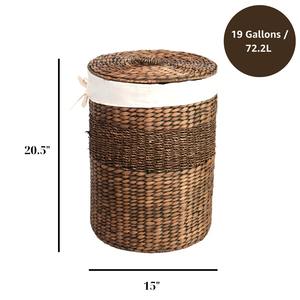 Panier à linge en jonc de mer et jacinthe d'eau avec couvercle et doublure amovible, fait main, panier de rangement, vente en gros, écologique, fabriqué au Vietnam - Product Image 2