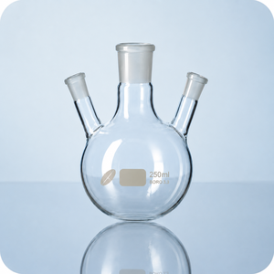 Frasco de laboratorio de vidrio borosilicato de tres cuellos con cuello central y dos cuellos laterales angulados - Product Image 5