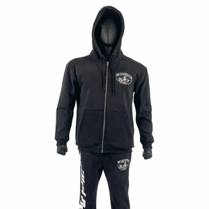 Conjunto Deportivo de Pantalones y Sudadera con Capucha para Hombre, 100% Algodón, con Cierre, Forro Polar, Logotipo Personalizado, Ropa Deportiva Urbana, para Gimnasio, Fitness, Entrenamiento, Tallas Grandes - Product Image 1