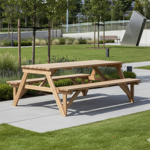 Ensemble de table à manger de pique-nique moderne en teck naturel avec structure en bois massif pour usage extérieur dans une villa, une salle de sport ou une ferme - Product Image 5