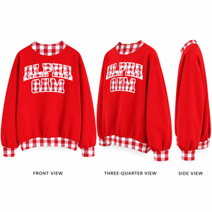 Sudadera Oversize Personalizada para Mujer con Cuello Alto, Ribete de Gingham, Apliques y Letras Bordadas, Estilo Sorority, Venta al por Mayor, Marca Privada - Product Image 5
