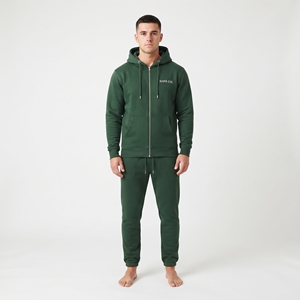 Ensemble sweat à capuche et jogging en coton épais pour homme, personnalisable avec logo, deux pièces, fermeture éclair, couleur unie, molletonné, tenue de sport - Product Image 5