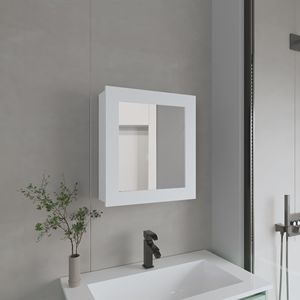 Armadietto per medicinali bianco da 20,5 pollici con 2 ripiani, 1 anta e 1 specchio per riporre oggetti in bagno - Product Image 1