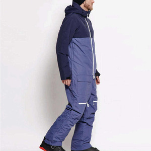 Combinaison de ski une pièce pour homme, bleu marine, avec blocs de couleur, imperméable, isolée, à capuche, pour snowboard - Product Image 4