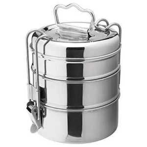 Lonchera Redonda de Acero Inoxidable de 3 Niveles, Porta Alimentos Apilable, Bento Box, Lonchera para Exteriores - Product Image 1