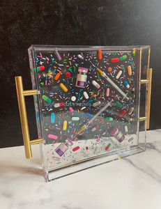 Bandeja de molde de resina epoxi y acrílico de hoja de oro rosa hecha a mano India bandeja de pastillas mediana de Humran Export - Product Image 2