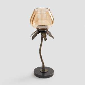 Support de bougie en forme de palmier avec support en verre ambré pour la décoration de la maison, design métallique durable - Product Image 2