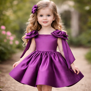 Ensemble robe et bandeau en satin pour petites filles |   Robe en satin bouffante pour fête d'anniversaire |   Vêtements de cérémonie Plum, fabrication OEM - Product Image 5