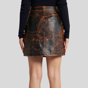 Mini-jupe décontractée en cuir véritable effet vieilli pour femme avec fermeture boutonnée, jupe crayon écologique et respirante - Product Image 4