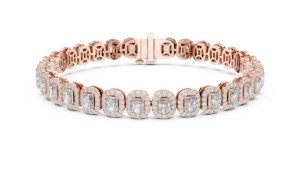 Pulsera de Oro Rosa con Corte Esmeralda y Halo, Brazalete de Lujo con Circonita Cúbica para Mujer, Joyería para Boda o Fiesta, Regalo - Product Image 4
