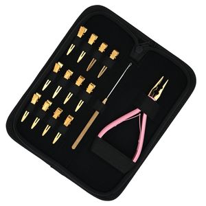 Salon Grade Hair Extension Tools Kit I-Tip Silicone Beads 2-Hole Plier Installation Pulling Hook Needle Small Rexine Case Kit - Product Image 1