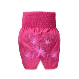 Pantalones Cortos de Muay Thai de Moda, Pantalones Cortos de Boxeo Tailandés de Satén Rosa, Pantalones Cortos de Pierna Ancha para Entrenamiento de Kickboxing, Fabricante OEM - Product Image 5