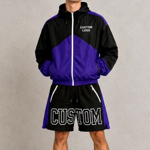 Ensemble coupe-vent et short pour homme, color block, en nylon léger, col montant, style streetwear avec grandes lettres - Product Image 4