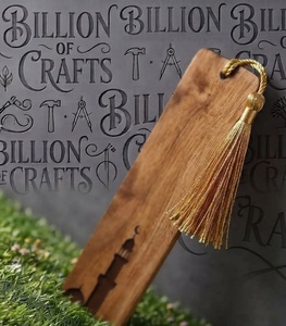 Marcapáginas Clásico de Madera con Diseño de Torre Recortada y Borla Dorada, Regalo Promocional Ecológico - Product Image 2