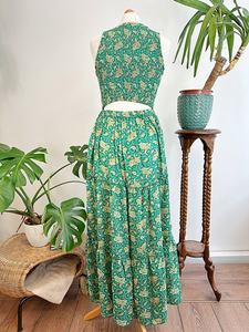 Maxi Tier Paisley verde esmeralda corpiño Racer Oriental Floral sedoso vestido de mezcla elegante Casual algodón estampado ropa de día para el verano - Product Image 4