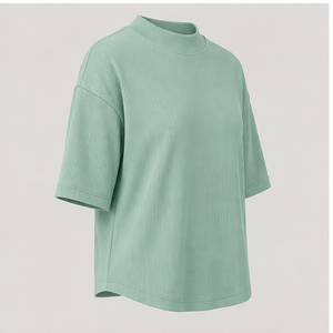 Camiseta de Mujer Verde Menta con Cuello Simulado y Manga hasta el Codo, Corte Holgado WTS-0071 - Product Image 3