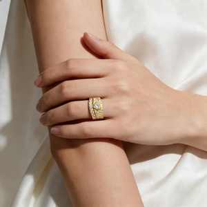 Ensemble de bagues de luxe en forme de cœur serties de diamants, or jaune 14K 18K, bande pavée complète, bague de fiançailles, bijoux fins sur mesure, vente en gros - Product Image 5