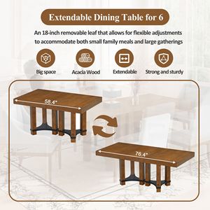 <b>Rustic</b> 7-Piece 76.4 Inch Extendable <b>Dining</b> <b>Table</b> <b>Set</b> 18 Inch Removable Leaf 2 Arm Chairs 4 Armless Chairs <b>Rustic</b> <b>Dining</b> Room - Product Image 5