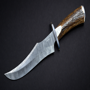 Cuchillo de Caza Personalizado de Acero de Damasco, Hoja Forjada a Mano con Mango de Cuerno de Ciervo, Cuchillo Táctico de Supervivencia para Exteriores, Proveedor - Product Image 1
