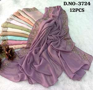 Colección Premium de Hijabs de Chifón con Intrincados Bordados Florales - Elegante Conjunto de Pañuelos Transparentes en Tonos Pastel y Tierra para Ocasiones Especiales - Product Image 1