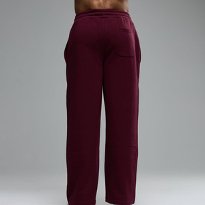 Pantalones Deportivos de Algodón Color Granate para Hombre, Cintura Elástica con Cordón, Estilo Casual, Pierna Recta, Bolsillos Laterales, Ropa de Otoño - Product Image 2