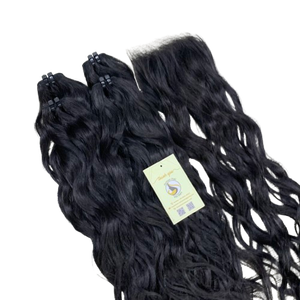 ผมต่อเวียดนามแท้สีดำแบบลอน ขนาดเล็กพิเศษ ซุปเปอร์ดับเบิ้ลดรอน แบบ Genius Weft และ Butterfly Weft จากโรงงาน - Product Image 1