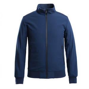 Veste coupe-vent décontractée pour homme personnalisée, bleue, à fermeture éclair, col haut, poches latérales zippées - Product Image 1