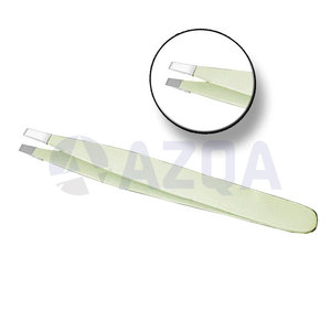 Ensemble de pinces à sourcils personnalisées en acier inoxydable, manches vert clair, pointe inclinée, pointe fine, durables et légères pour la beauté - Product Image 3
