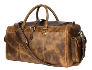 Sac de voyage en cuir véritable pour hommes, poignée souple, fermeture à glissière, sac de voyage décontracté, capacité de 40 à 55l, couleur unie, conception durable - Product Image 4