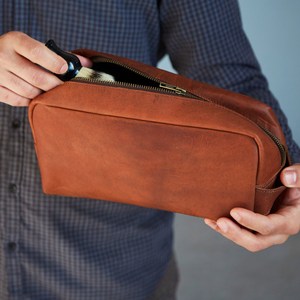 Custom Brass Hardware Genuine Leather <b>Toiletry</b> <b>Bag</b> Vintage Travel Dopp Kit <b>Men</b> Waterproof Shaving Wash Case LYG-0167 - Product Image 5