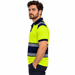 Men's Short Sleeve <b>Hi</b> <b>Vis</b> Reflective Polo <b>Shirt</b> Navy Blue Fluorescent Yellow High Visibility Workwear Polo <b>Shirt</b> - Product Image 5