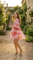 Robe courte en mousseline à imprimé floral, col en V, coupe ample, manches volantées, robe d'été décontractée pour femme, imprimé magnifique, confortable