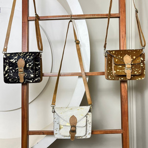 Nouveau 2025 sacs à bandoulière en cuir véritable fabriqués à la main pour femmes cheveux sur peau métallique sangle réglable épaule sacs à main sac à main - Product Image 5