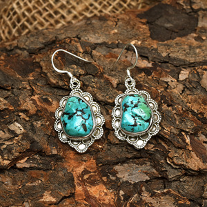 925 Sterling Silver Natural <b>Turquoise</b> Dangle <b>Earrings</b> Handmade Blue Stone Vintage Gemstone Jewelry Wholesale Supplier - Product Image 4