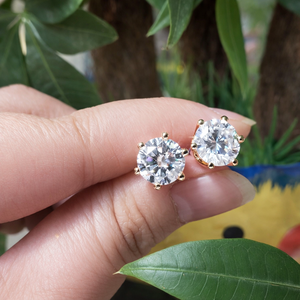 18K Gold Classic 4 Prong Round Lab Grown Diamond Stud <b>Earrings</b> for Women - Brilliant Cut Solitaire Luxury Push <b>Back</b> Everyday Jew - Product Image 1