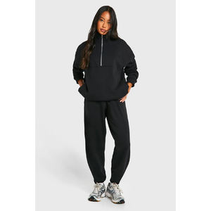 Ensemble de survêtement en molleton noir pour femmes, 2 pièces, manches longues, coupe ample, haut à fermeture éclair, vêtements de sport décontractés, toutes saisons - Product Image 3