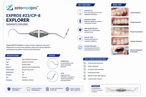 เครื่องมือตรวจวินิจฉัยทางทันตกรรม Dental 23 CP 8 Explorer ทำจากสแตนเลสสตีล ยี่ห้อ OEM Zetomed Pro - Product Image 2
