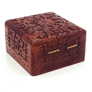 Wooden <b>Jewelry</b> <b>Box</b> With Hand Carved Floral Design Premium <b>Vintage</b> Sheesham Wood Storage <b>Box</b> For Rings & Necklaces Wholesale Bulk - Product Image 1