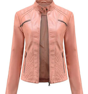 2026 Custom Breathable Women's Jacket Full Sleeve Solid <b>Leather</b> With Cotton Filling and Hole Decoration for <b>Ladies</b> jacket - Product Image 1
