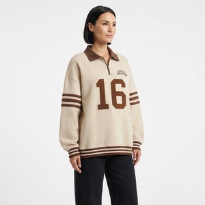 Campus Club Maroon <b>Quarter</b>-<b>Zip</b> <b>Sweatshirt</b> With Number 35 Print Preppy Style Regular Fit Full Sleeve Turn-down Collar - Product Image 2