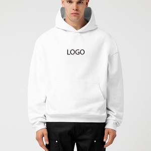 Sweat à capuche épais en molleton de coton blanc pour homme, coupe oversize et carrée, épaules tombantes, pull personnalisable avec logo, streetwear vierge, fournisseur - Product Image 1