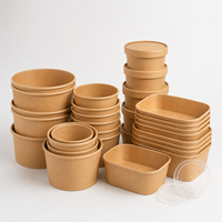 Vente en gros de bols à salade jetables en papier kraft, nouveau design, contenants à emporter avec couvercle