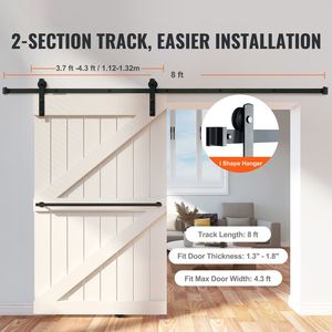 Kit Ferramenta per Porta Scorrevole da Fienile Resistente da 2,4 m, Capacità di Carico 150 kg, Kit Binario in Legno per Porta Singola Larga 1,1-1,3 m, Spessore 3,3 cm - Product Image 2